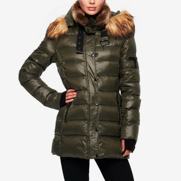 S13 New York Olive Green High Gloss Down Coat Size Large NEW! - Picture 1 of 10
